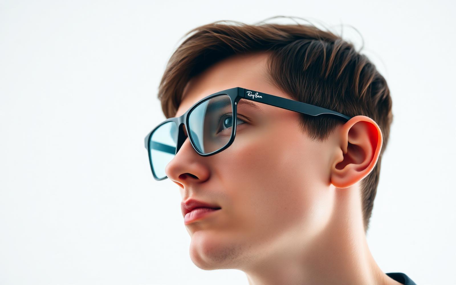 Person wearing Meta Ray-Ban Display AI glasses, profile shot
